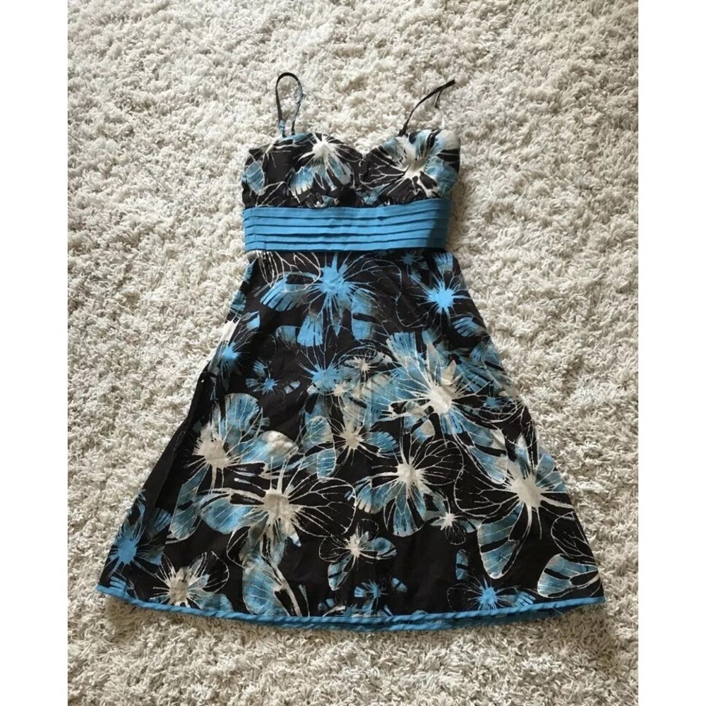 B. Darlin Ladies Dress New with Tags Lined Blue Beige Brown Spaghetti Strap Cute